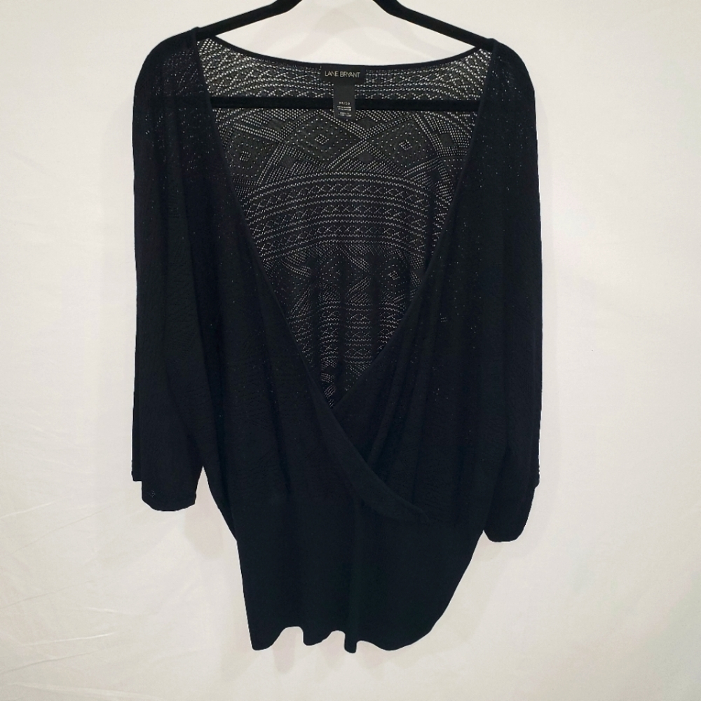 Lane Bryant black wrap knit eyelet sweater top